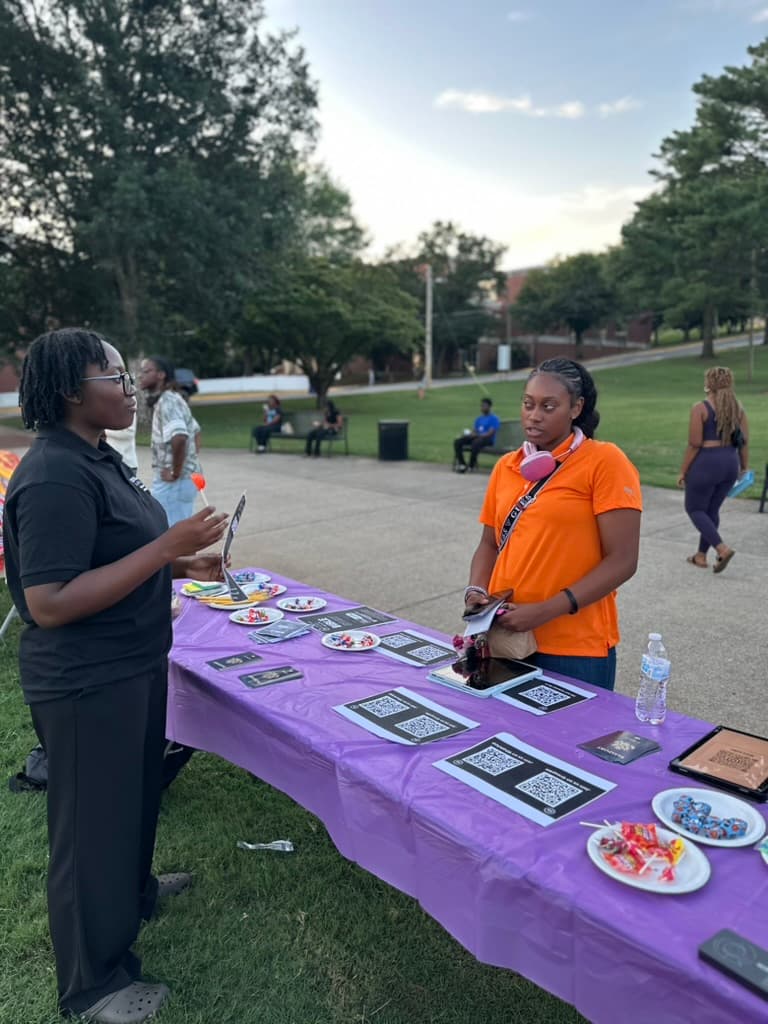 Campus conversation and fellowship on the Alabama A&M lawn