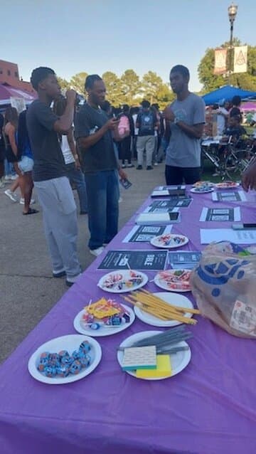 Bible Study flyers and snacks at the CCF campus outreach table